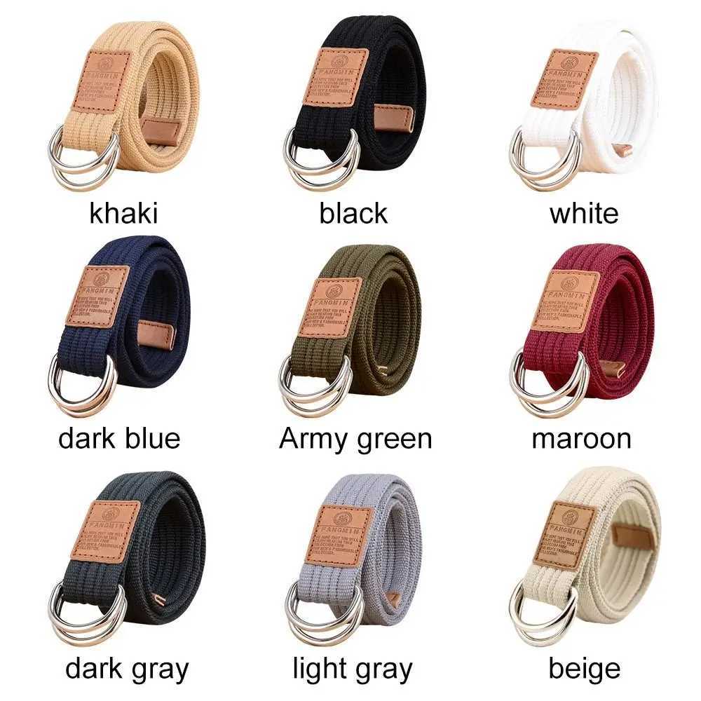 Women Men Nylon Braided Canvas Double Ring Black Buckle Simple Versatile Jeans Student Trend Belt Waistband Durable W250604
