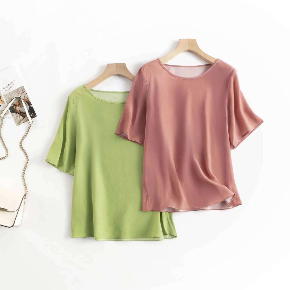 Summer Plus Size Women's T-Shirt 100% Mulberry Silk Crepe De Chine Top Loose-Fitting Lightweight Thin Special Offer
