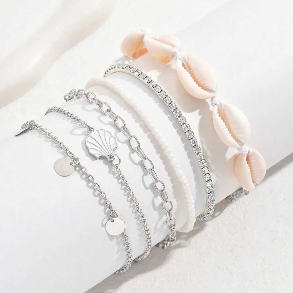 6Pcs / Set Boho Handmade Shell Seed Beads Anklet Set For Women Multilayer Broken Stones Summer Ocean Beach Foot Chains Jewelry W250604