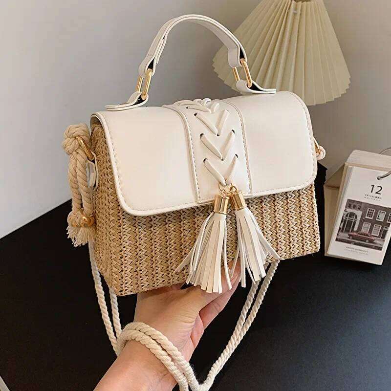 Retro Style Woven Grass Mini Bag Casual Women's Shoulder Crossbody Summer New Box Shape Handbag For Ladies