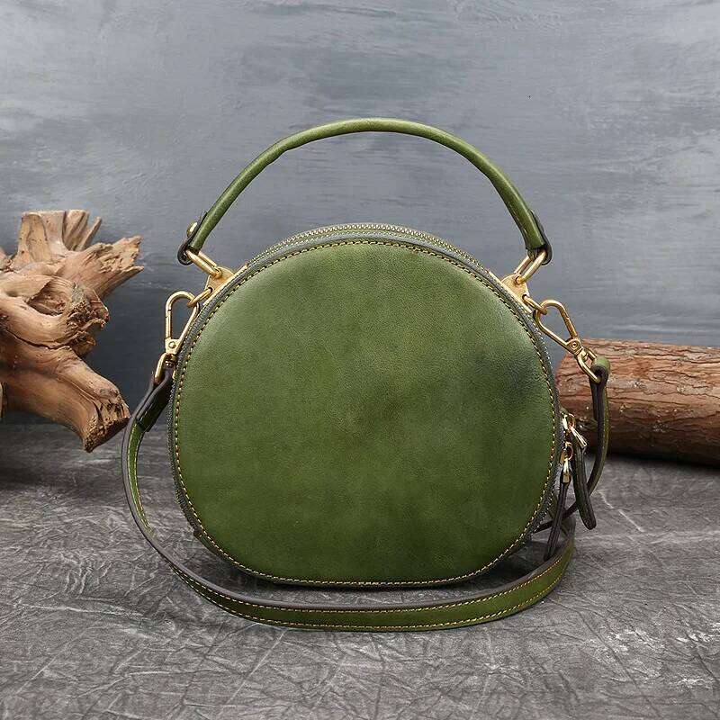 Genuine Leather Women Handbags 2020 New First Layer Cowhide Female Shoulder Messenger Bag Retro Small Round Diagonal Bags