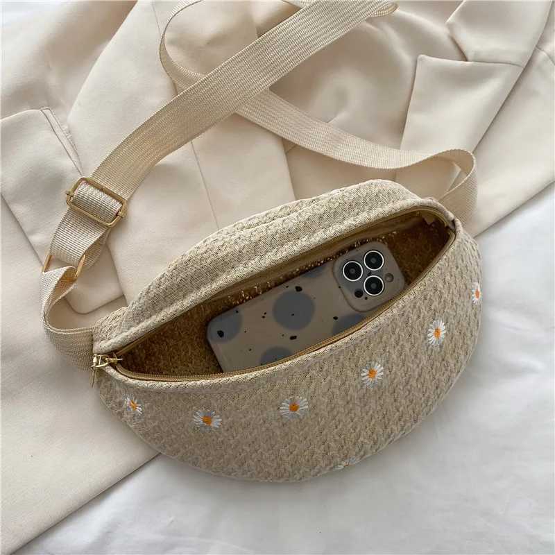 Womens Waist Bag Straw Woven Ladies Shoulder Crossbody Bags for Women 2025 Summer Fanny Pack Fashion Phone Female Chest Bag W250604