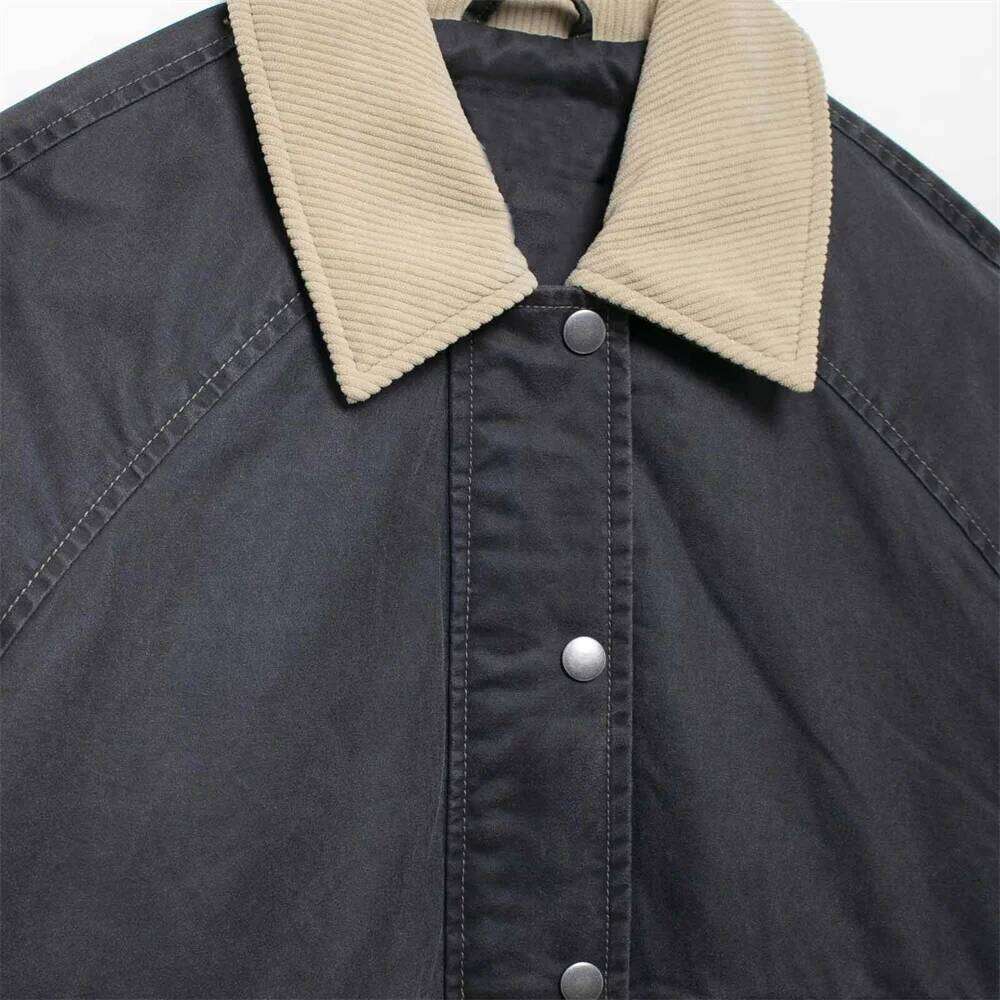 PB&ZA Autumn/Winter New Product Fashion Casual Women's Wear Simple Color Contrast Splicing Long Sleeve Zipper Jacket Coat