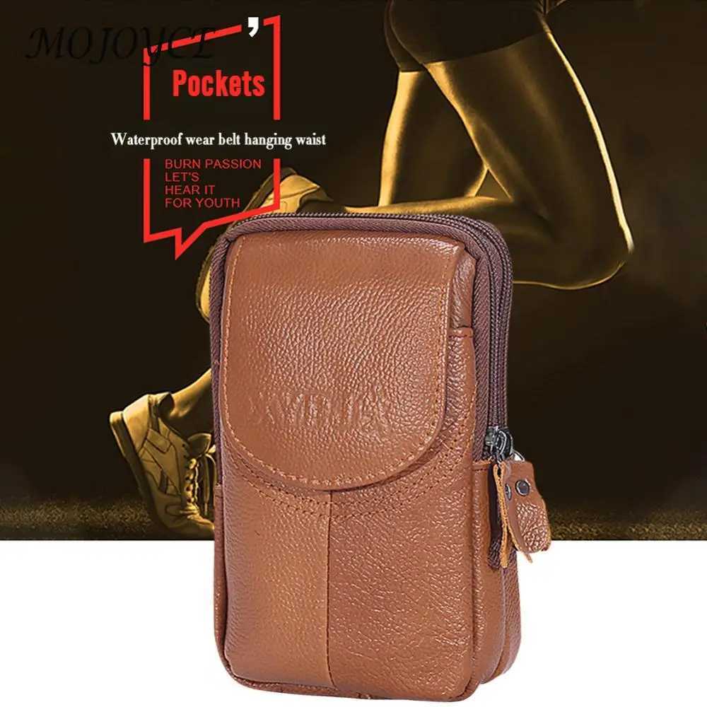 Mens Cowhide Belt Bag Double-layer Running Waist Bag Zipper Fitness Belt Pack W250604