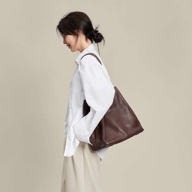 Women's Bags Designer Qiuzhen Bucket For Women, Crossbody Commuter Large Capacity Tote Bag, Genuine Leather Niche Tanned Cowhide Bag