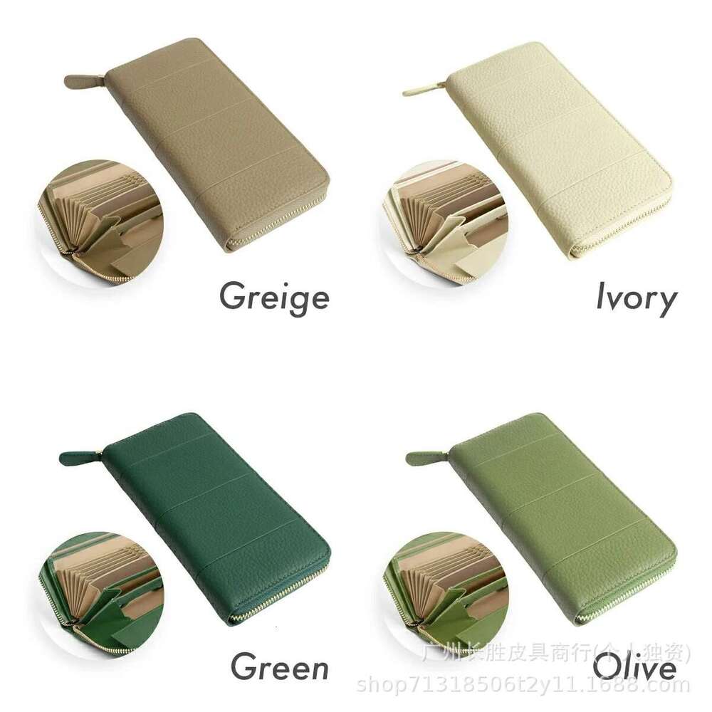 Women's Genuine Leather Litchi Grain Long Wallet Solid Color Business Multi-Function Multi-Card Slot Zipper Coin Purse
