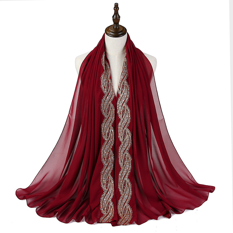 K926 Malaysia Indonesia new headscarf pearl chiffon gold long scarf female scarf veil scarf wholesale