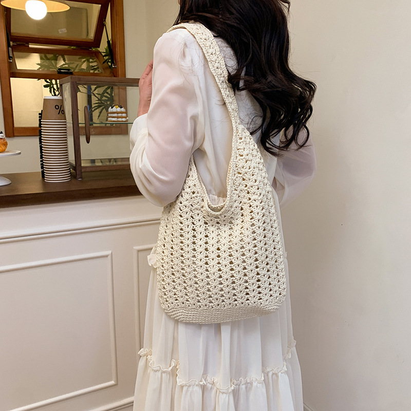 designer Cross-Border Woven Cotton Bag for Women, Large Capacity 2025 New Versatile Shoulder Underarm Bag, Beach Vacation Style Beach Bag
