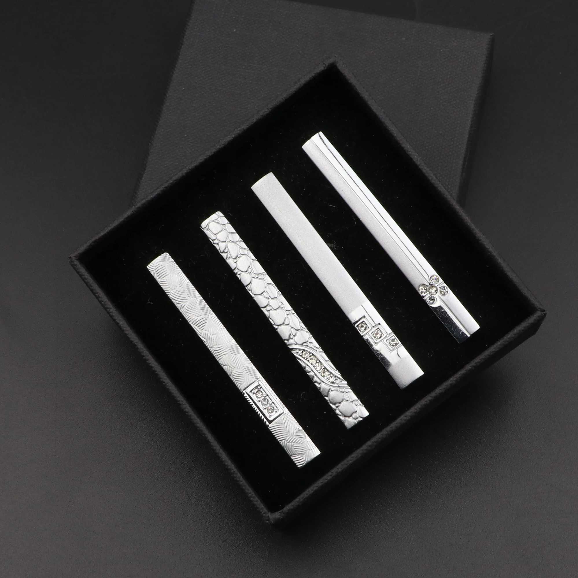 4pcs Mens Metal Tie Clip With Gift Box Bright Silver Color Chrome Stainless Steel Necktie Clips Pin Clasp Clamp Wedding Jewelry W250604