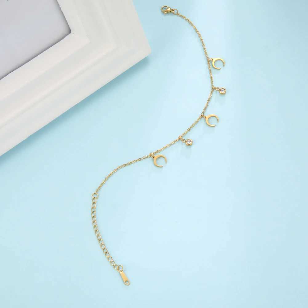 Lucktune Crystal Moon Anklets for Women Stainless Steel Crescent Tassel Sandals Foot Chain Summer Jewelry Boho Beach Accessories W250604