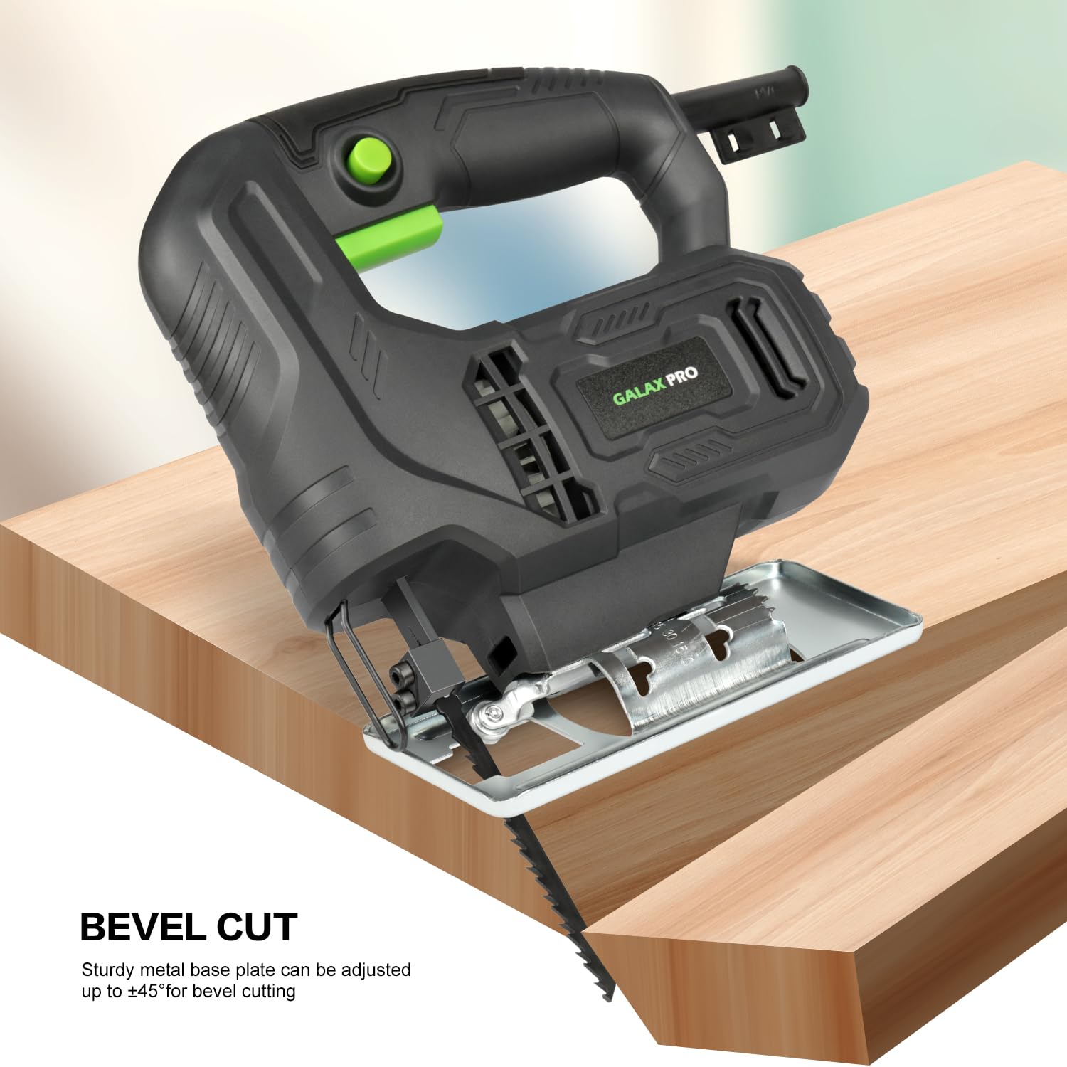 GALAX PRO 400W Variable Speed Jigsaw, 3000 SPM, 45° Bevel Cutting, Lock-on Button, Includes Blades for Wood and Metal