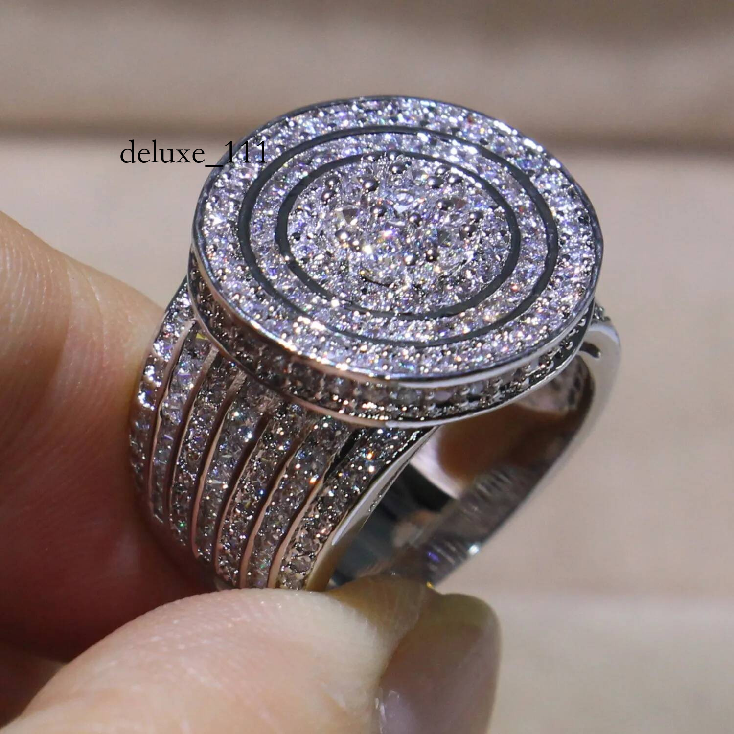 Jewelry Sterling Sier Full White Sapphire Pave CZ Dia Eternity Promise Women Wedding Engagement Finger Ring for Lover Gift