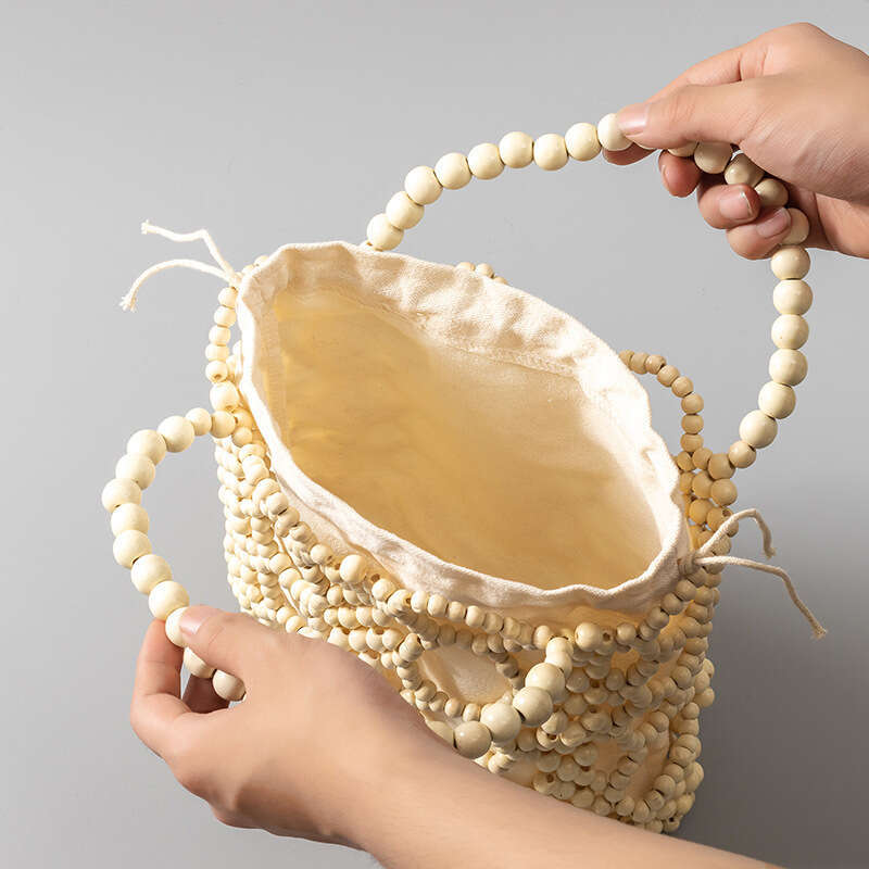 High-End Handbag For Women Niche Design Wooden Bead Color-Block Handwoven Bag Large Capacity Women's Bags