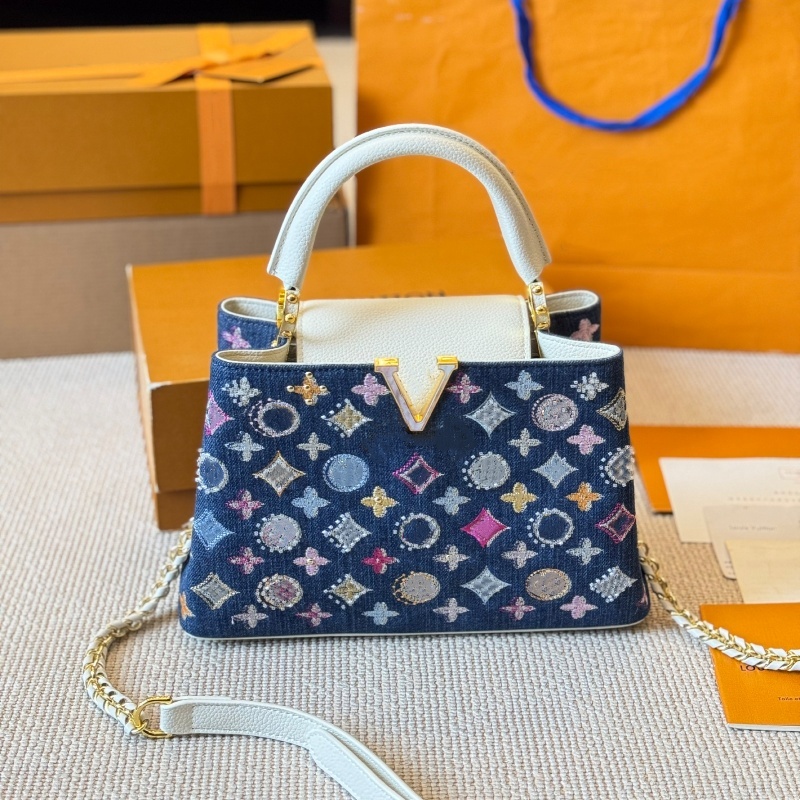 25SS Womens Luxurys Designers High-version Original Denim Capucines Dame Bag Wallets Bag Leather Tote Bag Paintings Handbag Shouder Crossbody Bag Purse 27CM/20CM