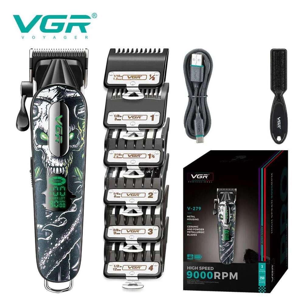 VGR 9000 RPM Clipper Professional Electric Hair Cut Hine Barber Cordless Clippers Metal Trimmers For Men V-279