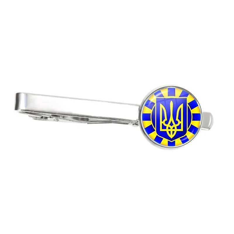 Classic Trident Ukraine Tie Clips Punk Ukrainian Symbol Glass Cabochon Necktie Clip Pin for Men Suit Jewelry Gift W250604