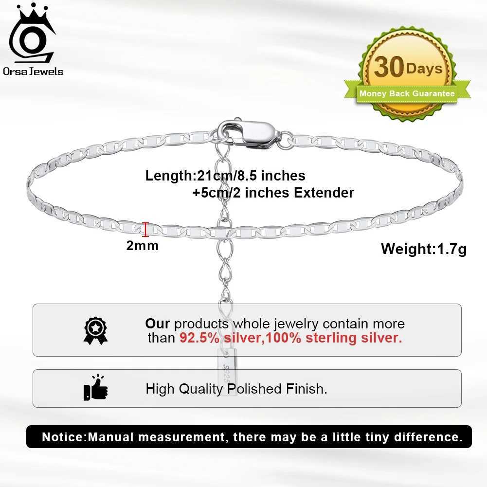 ORSA JEWELS Real 925 Sterling Silver 2mm Flat Mariner Chain Anklets Minimalist Fine Jewelry Summer Beach Accessories Gift SA29 W250604