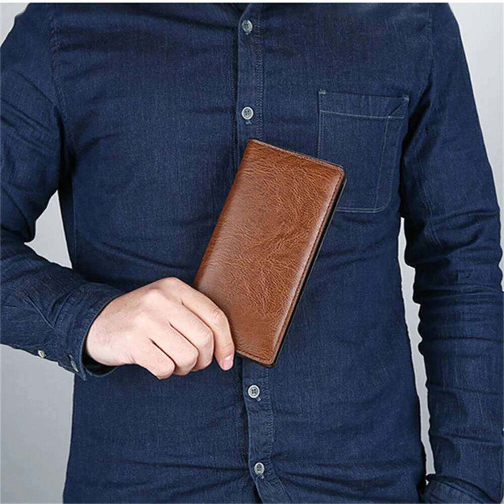 Men's Wallet PU Leather Multi Functional Long Travel Thin Youth Bag Large Banknote Passport Card Holder Money Purses