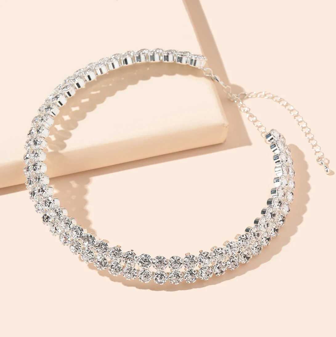 Sparkling Large Rhinestone Necklace Chain for Bridal Wedding Bridesmaid Jewelry for Women Girls Gifts XJ250604