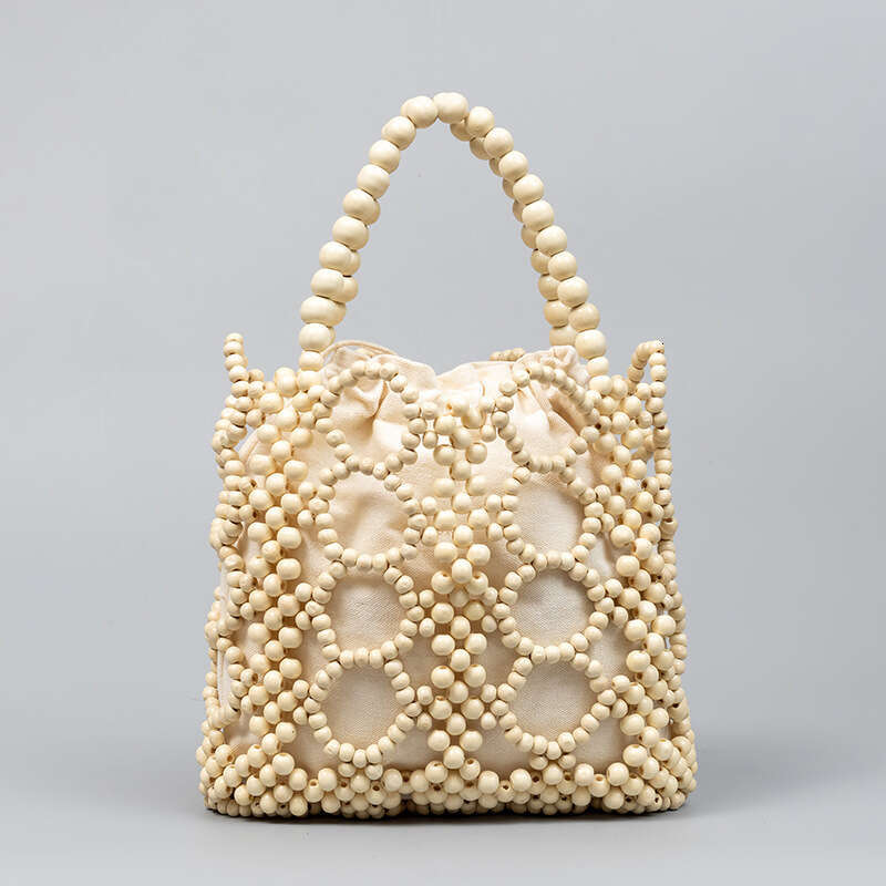 High-End Handbag For Women Niche Design Wooden Bead Color-Block Handwoven Bag Large Capacity Women's Bags