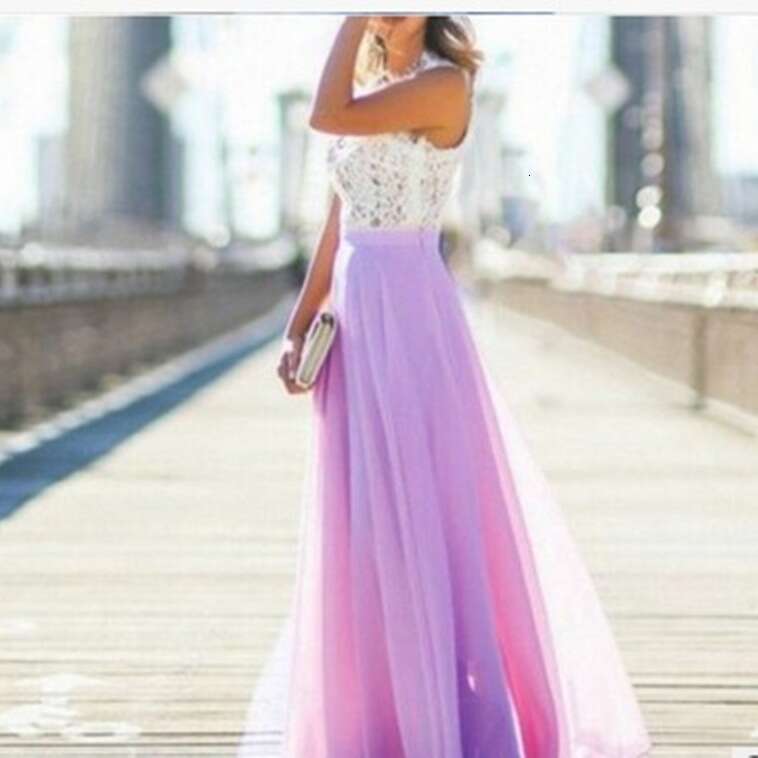 New European and American lace patchwork chiffon extra long dress, 5 colors, size 5, 2025 new casual versatile fashion clothing