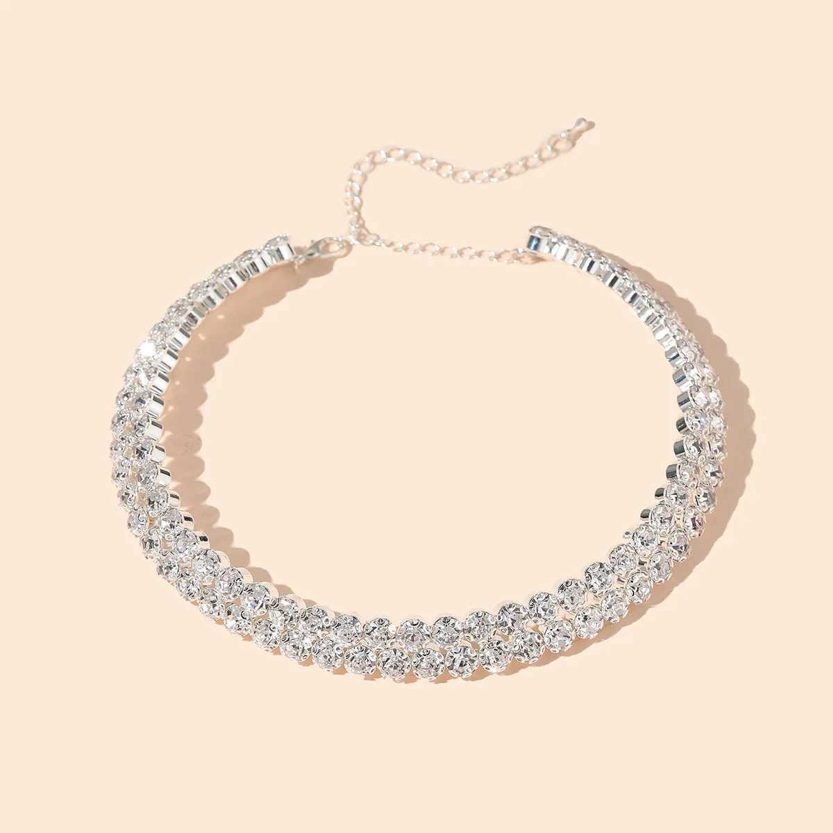 Sparkling Large Rhinestone Necklace Chain for Bridal Wedding Bridesmaid Jewelry for Women Girls Gifts XJ250604
