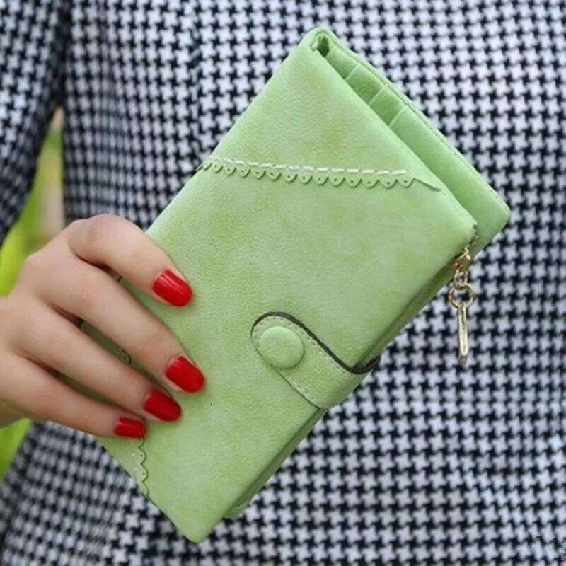 Long purse Women's high quality PU leather multi-card folding clutch bag Large capacity women's European and American vintage bu