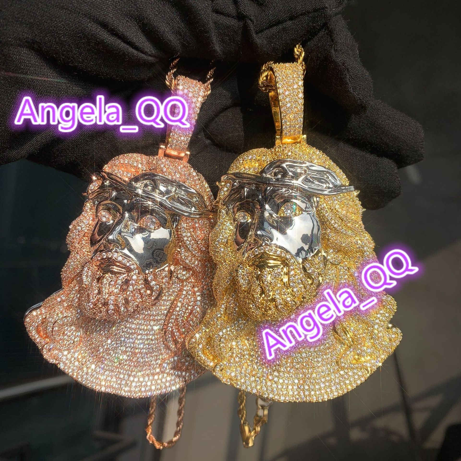 Two Tone Huge Spooky Silver Jesus Face Head Moissanite Crown Charm Jumbo Pendant Moissanite Necklace