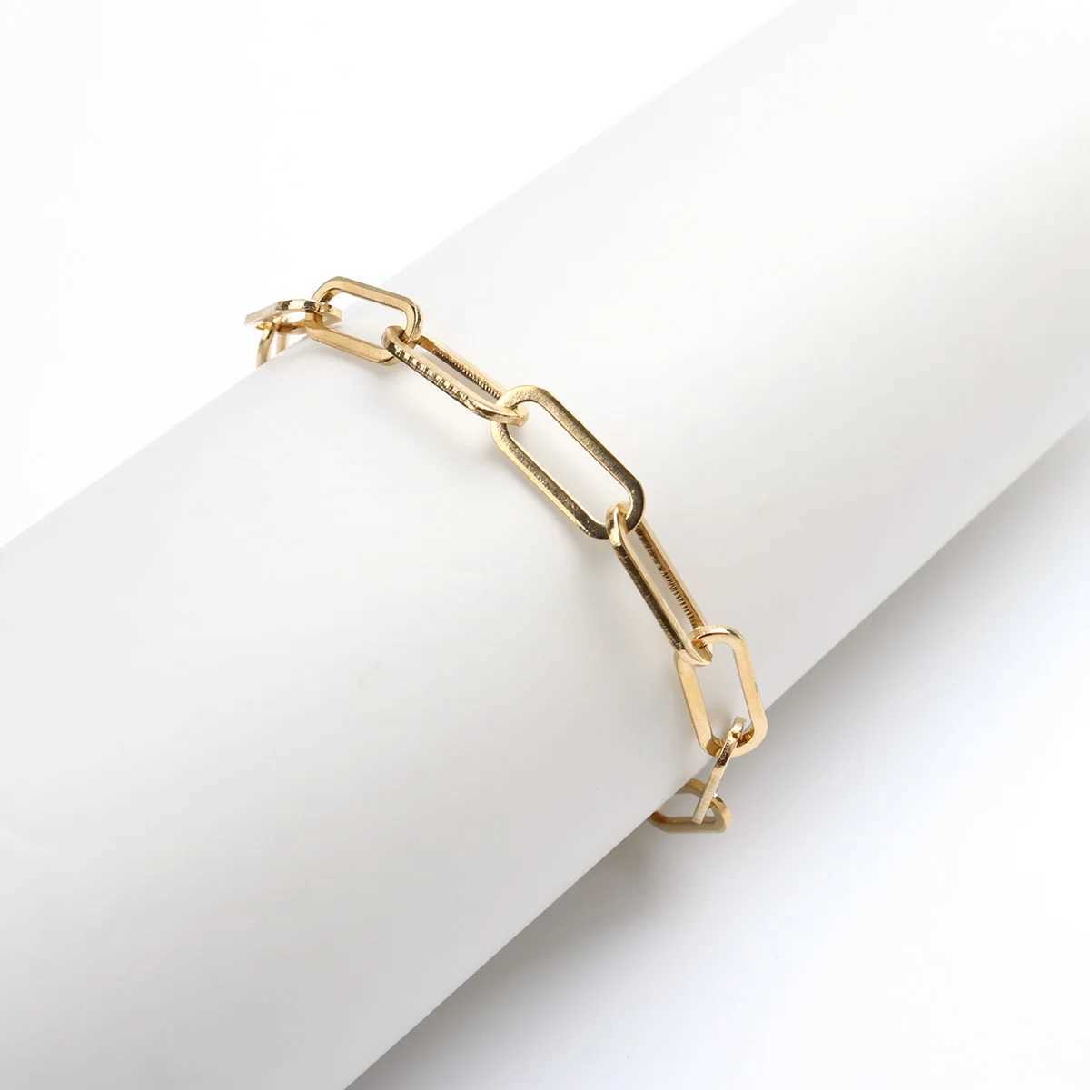 New Fashion 304 Stainless Steel Paperclip Chains Bracelets Metal Hand-Chain For Women Men Jewelry Gifts 18.5cm long 1 Piece M250604