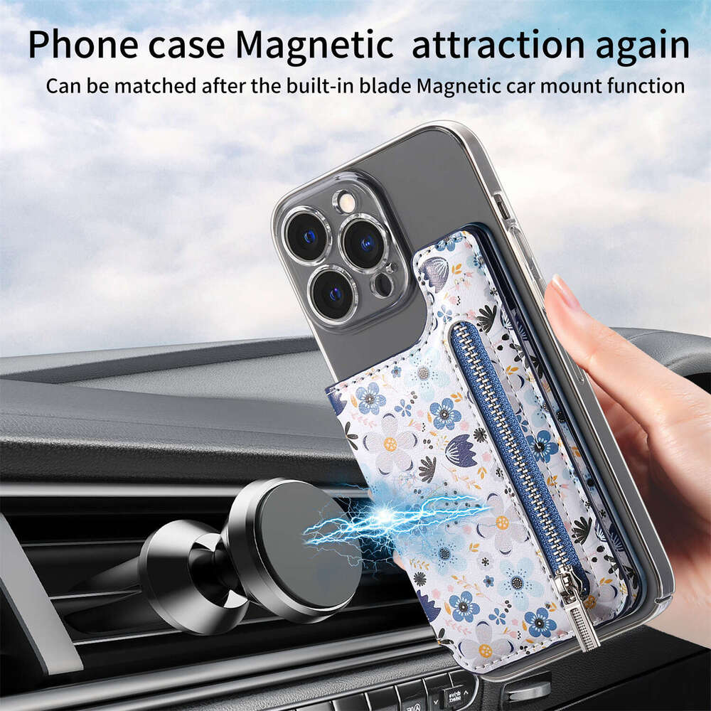 Multifunctional Phone Sleeve Painted 3M Adhesive Back Wallet Case Insert Stand RFID Zipper Card Holder