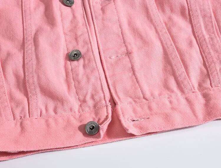Pink Coats, New Spring and Autumn, Jena with Holes Distressed Denim Jackets for Men, Size 4XL