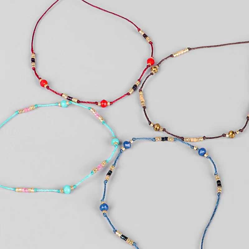 HI MAN Bohemian Colored Beads Wax Thread DIY Anklet Women Adjustable Summer Beach Casual Jewelry Accessories Girlfriend Gift W250604
