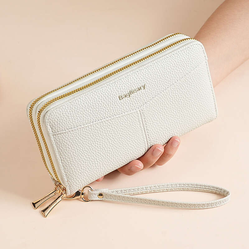 High-End Wallet Long New Double Zipper Coin Purse Simple Lychee Texture Women's Clutch