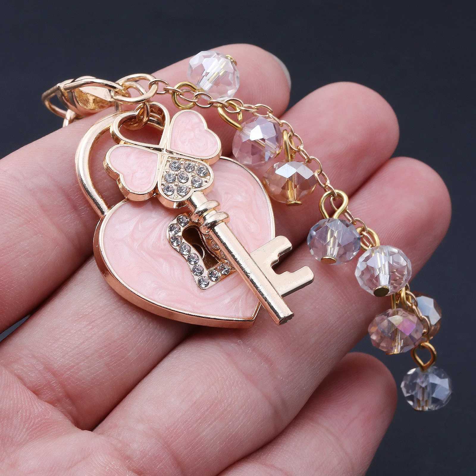 New Fashion Rhinestone Bow Key And Heart Lock Bag Keychain For Women Bag Charm Key Chain Birthday Gift Jewelry W250604