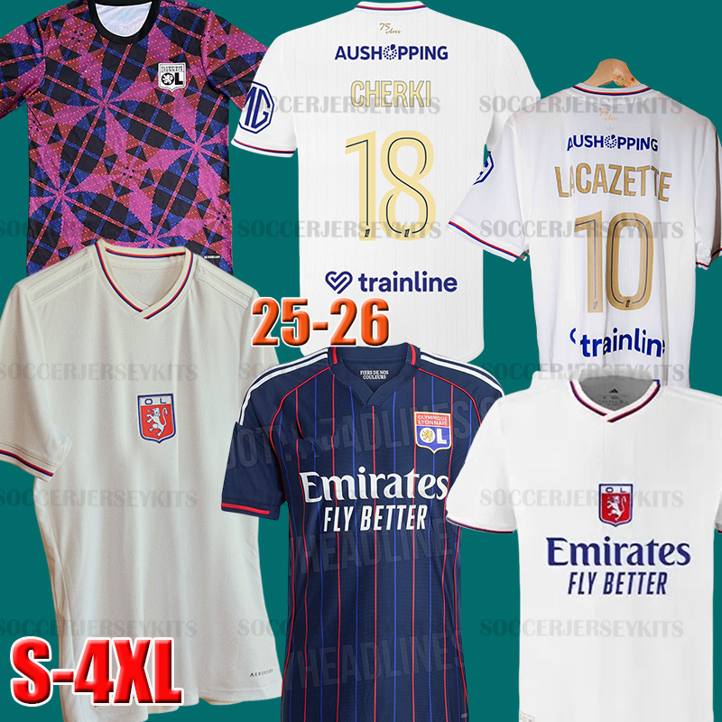 3XL 4XL MIKAUTADZE Maillot de foot BENRAHMA Soccer Jersey 75-year-sponsor ORBAN NUAMAH OL 75th FOFANA football shirts 25 26 CHERKI CAQUERET equipment lyon tops