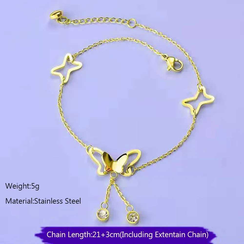 Stainless Steel Women Butterfly Pendant Foot Chain Barefoot Leg Bracelet Rose Gold Color Beach Anklet Jewelry Drop Shipping W250604