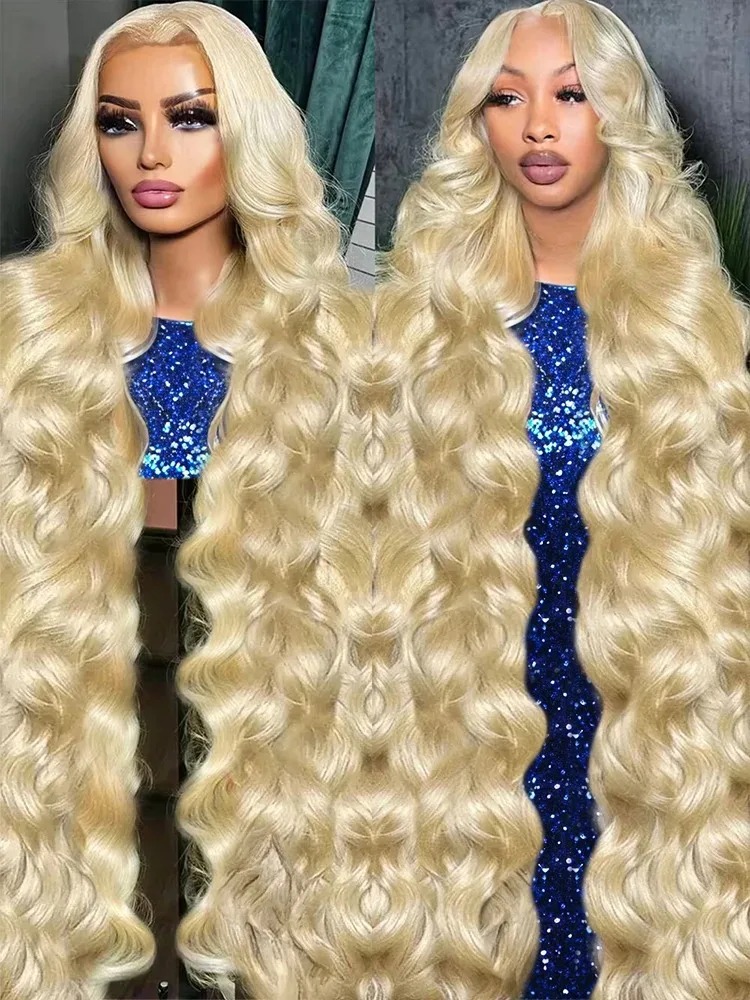 613 Honey Blonde 40 Inch HD Lace Front Wigs 13x6 Body Wave Human Hair Curly Frontal Wig For Women 200 Density Synthetic