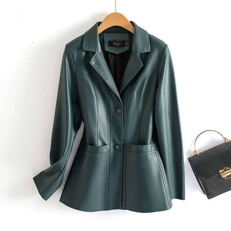 2023 Spring Autumn Sheepskin Jacket Women Suit Coat Slim Single-breasted Casual Tops Lady Small Outerwear Leather Blazer Coats