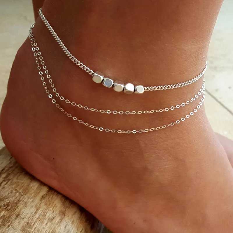 Boho Multilayer Beads Anklets For Women Simple Vintage Beach Cuban Chain Ankle Bracelet on Leg Summer Foot Jewelry W250604