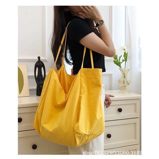 Ins Large Capacity Canvas Commuter Shopping Korean Solid Color Tote Bag Lazy Style