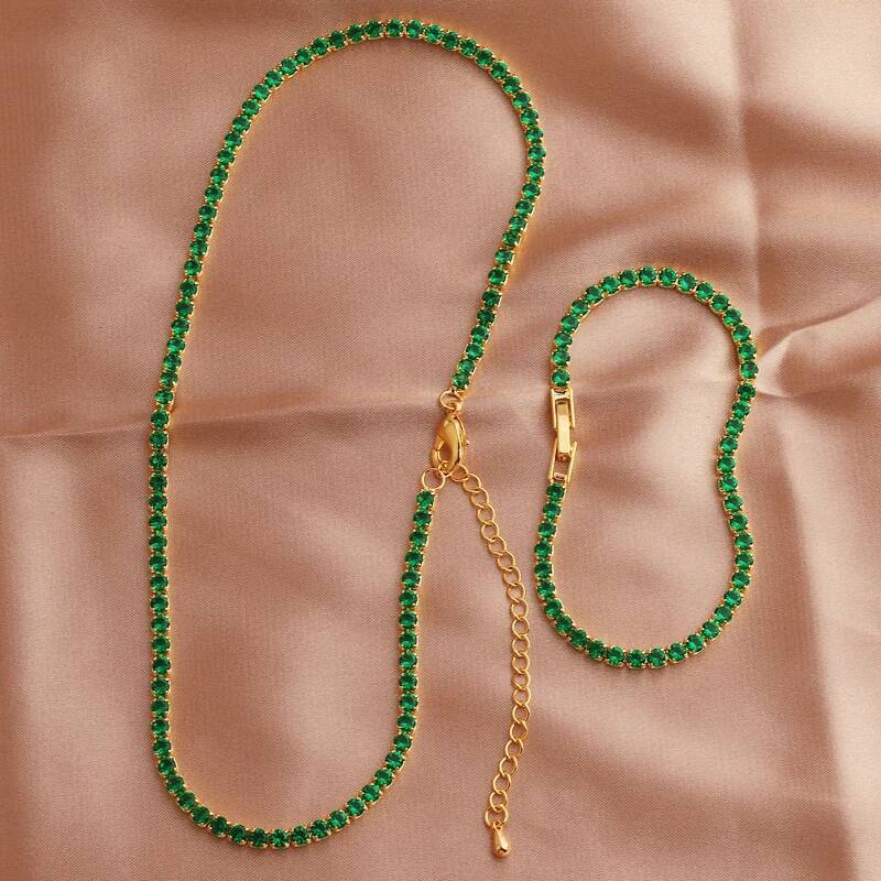 Elegant Emerald Green Cubic Zirconia Chain Necklace Dainty Super Tennis Choker Necklaces Jewelry for Women Donna Collane Hot