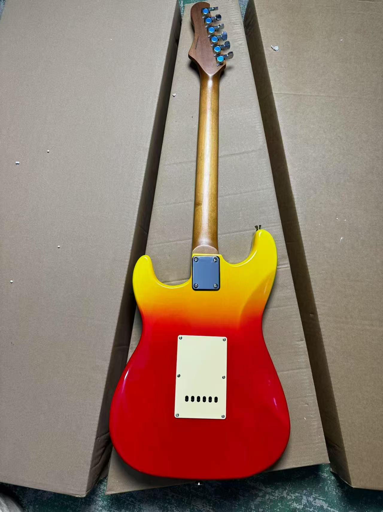 Yellow and red double-color electric guitar, single double pickups, supports customization