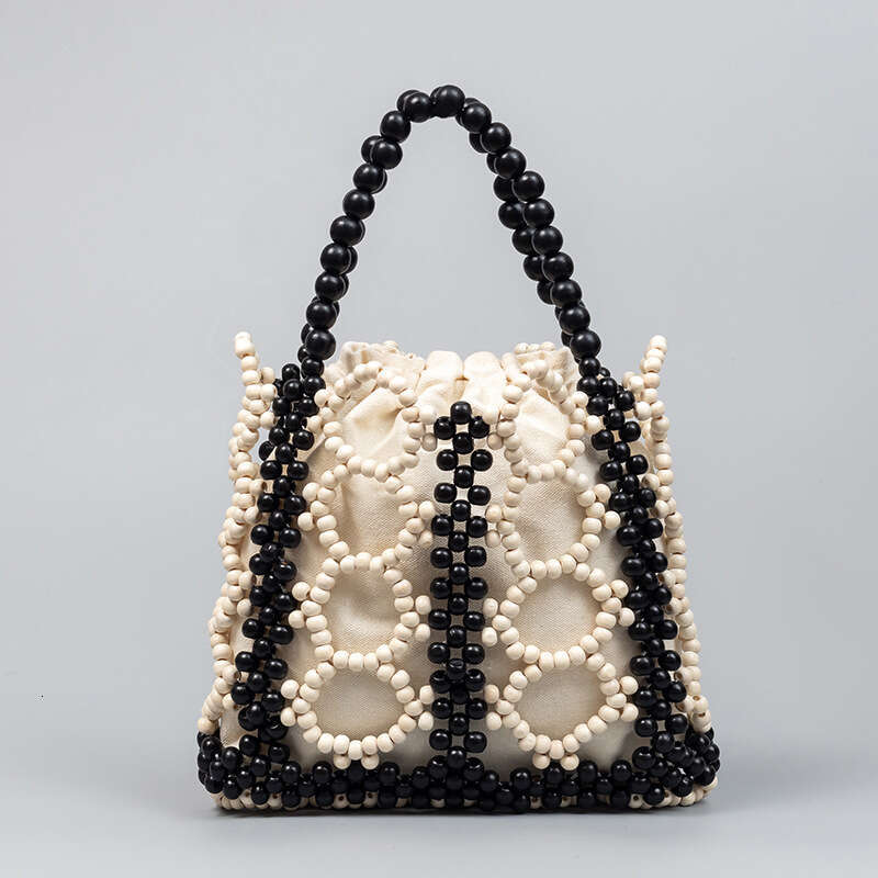 High-End Handbag For Women Niche Design Wooden Bead Color-Block Handwoven Bag Large Capacity Women's Bags