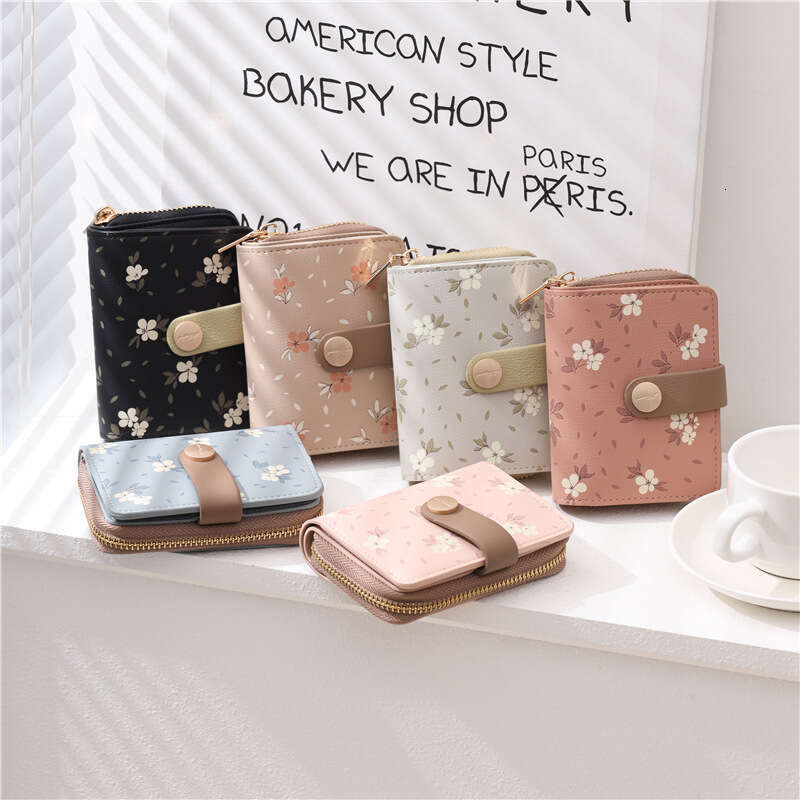 Pretty Style Korean Fashion Printed Zipper Buckle Accordion Multi-Card Slot Student Wallet Women's Purse