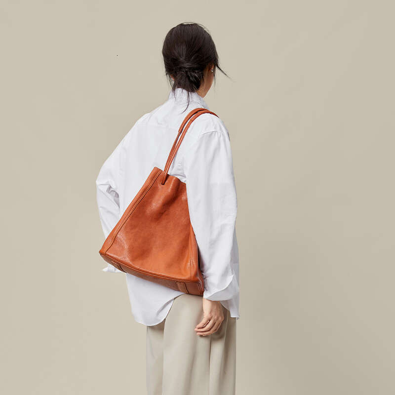 Women's Bags Designer Qiuzhen Bucket For Women, Crossbody Commuter Large Capacity Tote Bag, Genuine Leather Niche Tanned Cowhide Bag