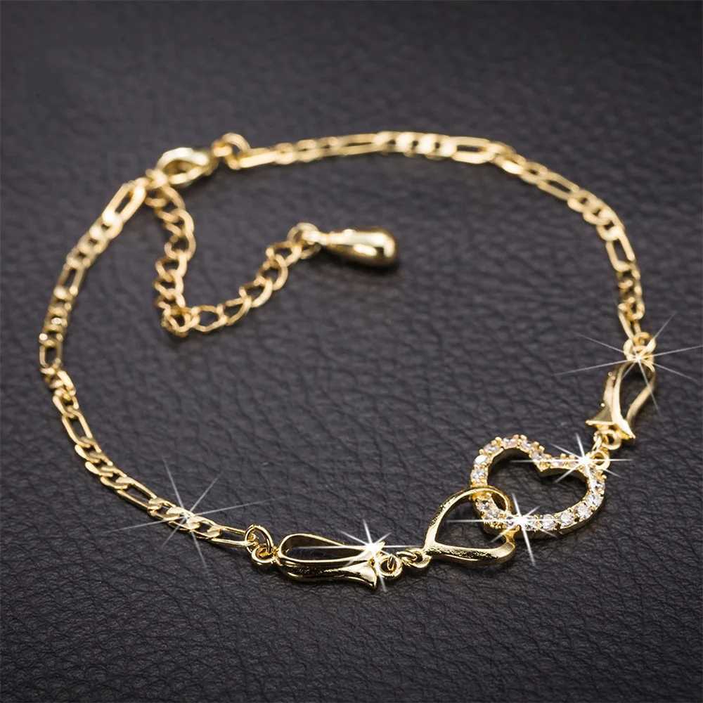 Vintage Hollow White Zircon Love Heart Flower Anklets For Women Gold Color Chain Ankle Bracelet Summer Beach Anklet Boho Jewelry W250604