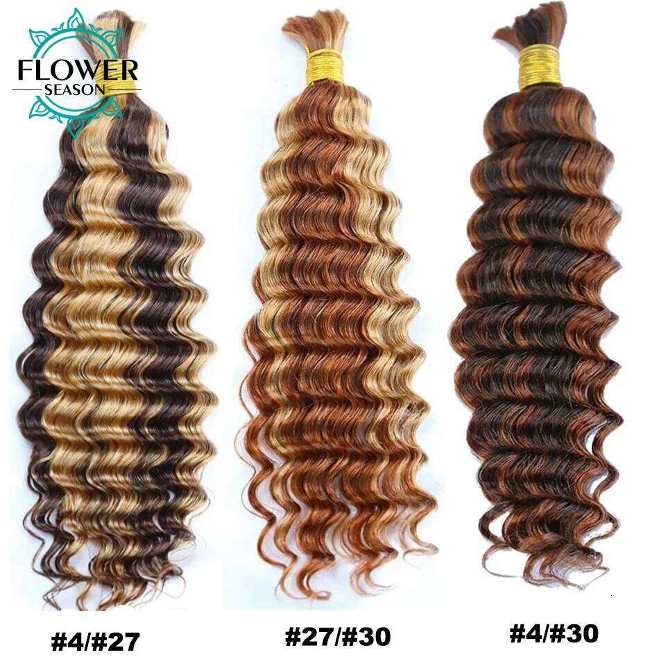 Bulk For Braiding Highlight Deep Wave bulk Double Drawn Wholesale Burmese Boho Braids Human Hair Bundles No Weft
