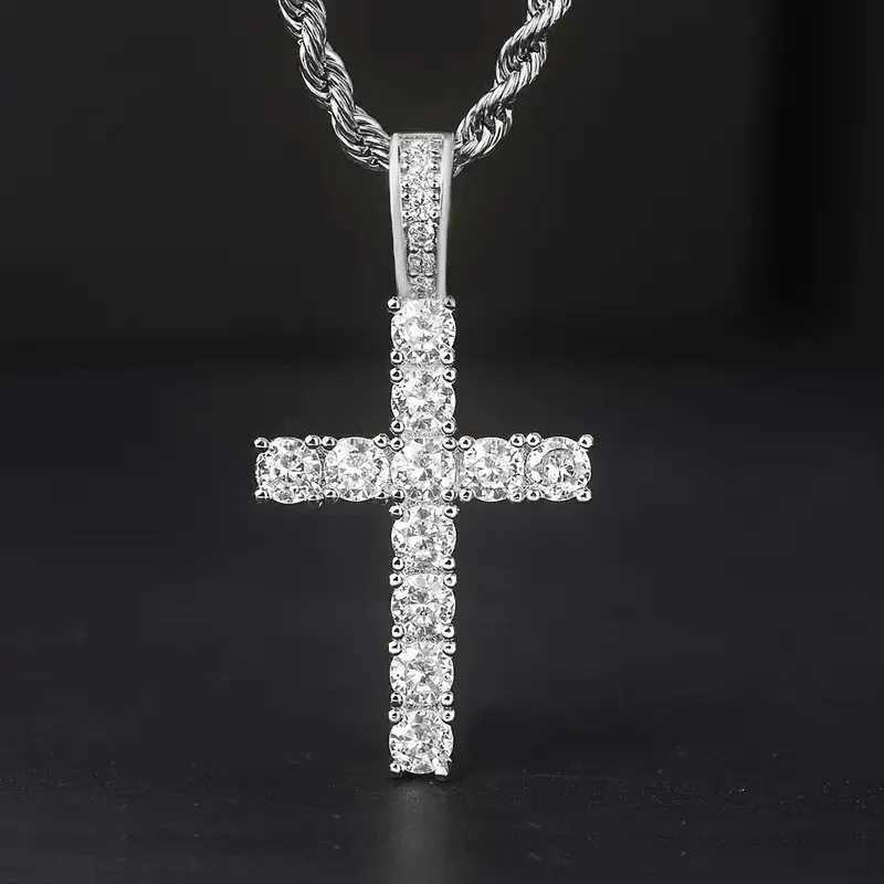 925 Sterling Silver Cross Pendant Necklace for Women Sparkling White Cubic Zirconia Necklace Wedding Party New Fashion Jewelry XJ250604