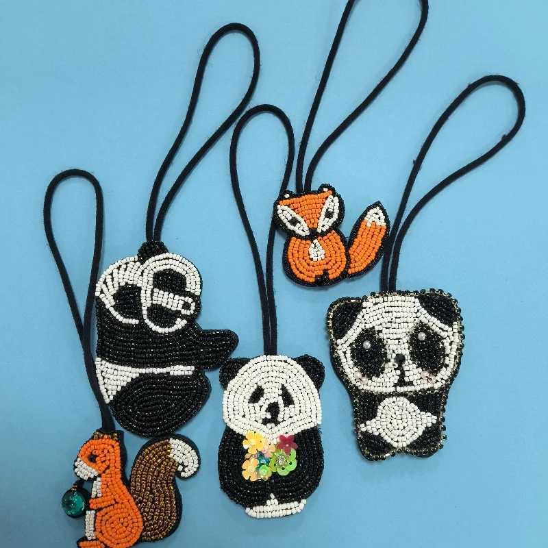 Handmade Beaded Animal Keychains Cute Panda Squirrel Parrot Hanging Rope Patch For Bag Decor Lanyard Pendant Bag Accessories W250604