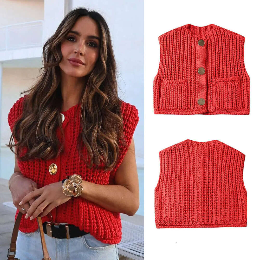 Autumn Street Cardigan Fashion Cute Crochet Knit Coarse Needle Vest Women's Clothing B5